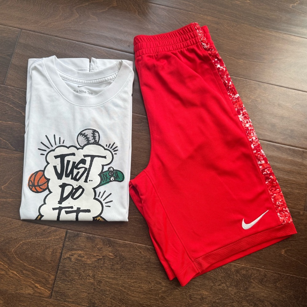 Nike boys basketball set of active tshirt & Nike Red Athletic Shorts